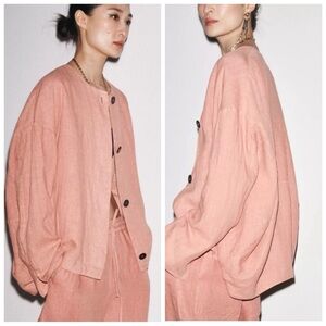 ZARA 100% LINEN BOMBER JACKET in Dusty rose, sz.M